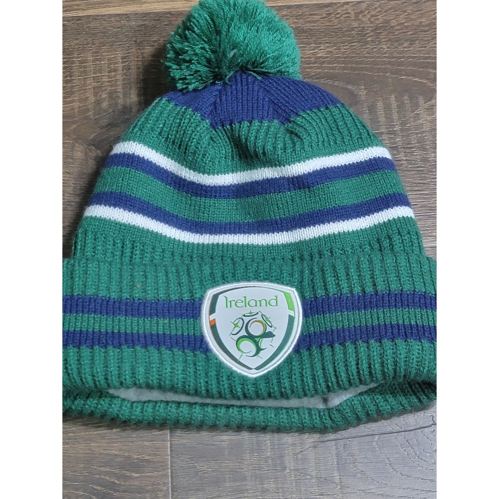 New Era Ireland National Team Striped Pom Beanie Green Navy Blue Knit Hat